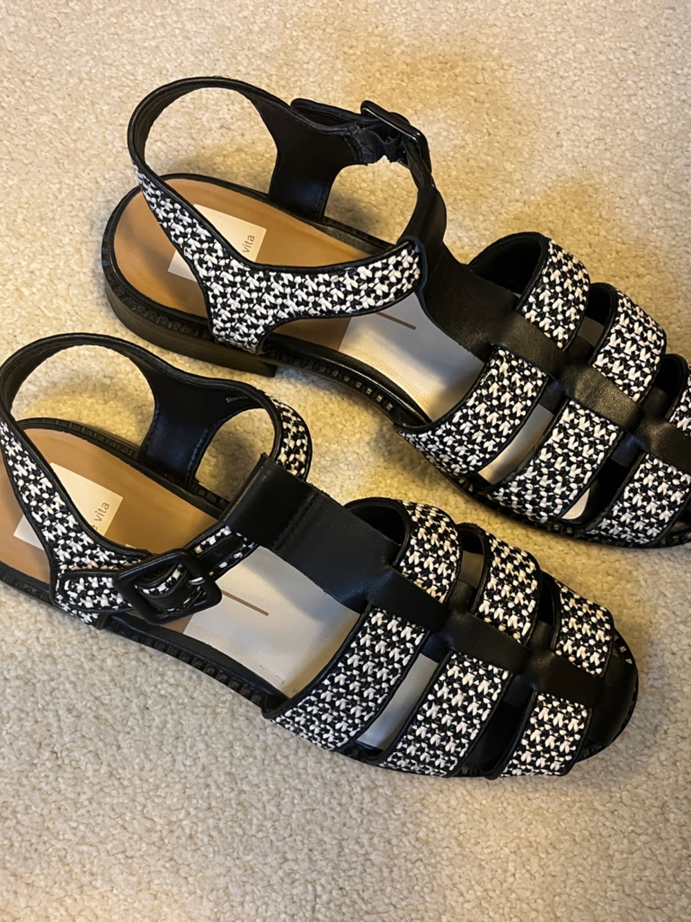Vince Camuto Black and White Woven Slingback Sandals